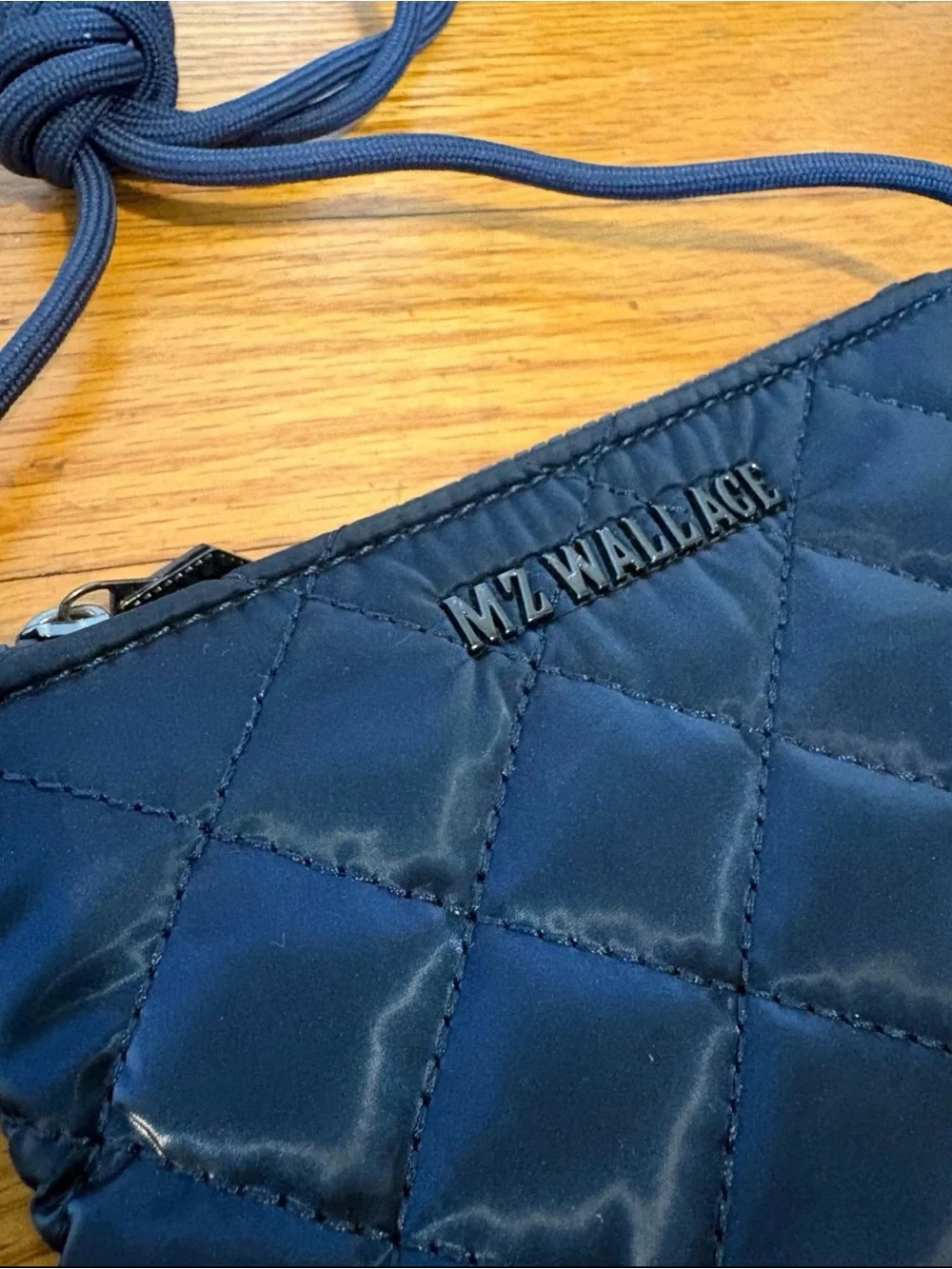 NWOT MZ Wallace Micro Quilted Navy Blue  Shiny Crossbody Bag - Designer Style
